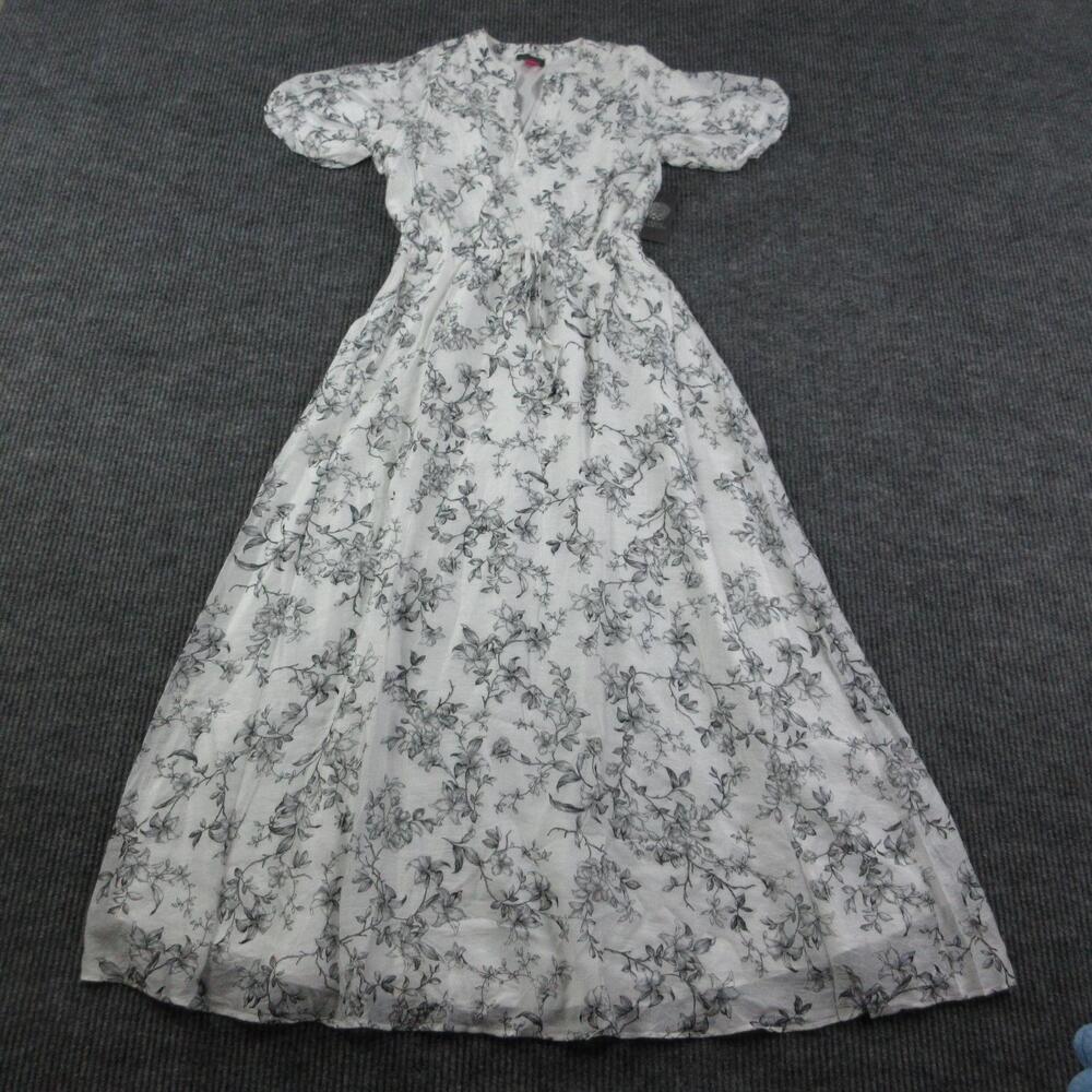 Vince Camuto Dress Womens S White Floral Maxi Shirt Dress V-Neck Lined NWT